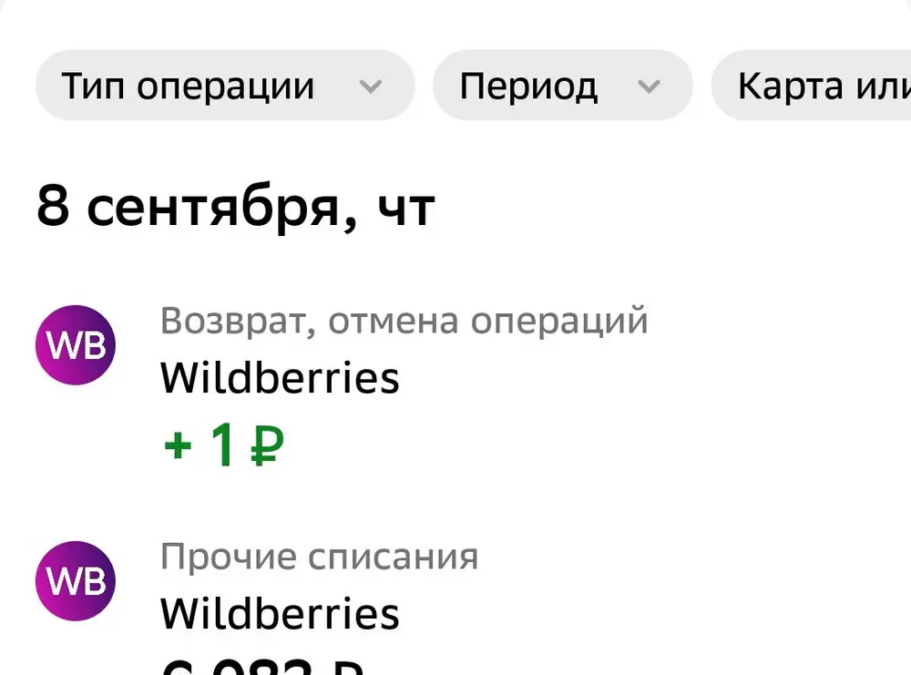 Мне размер не подошёл и я вернула платье, в вайдберисе написано что денги возвращали но на карте 1р перевели.. как понять?  
Оценка для внимания, а то платья супер.